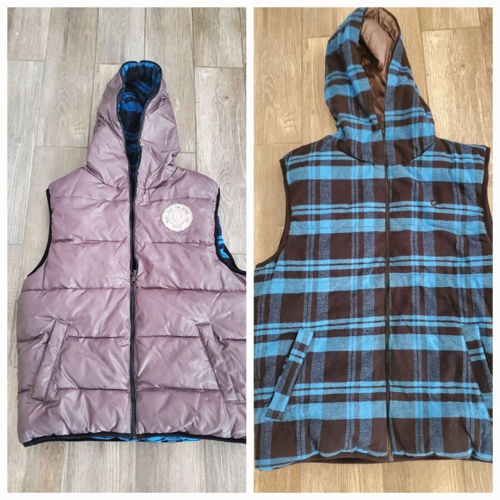 Union Bay Mens Reversible Plaid Puffer Y2K Vest In Size Medium - Picture 1 of 6